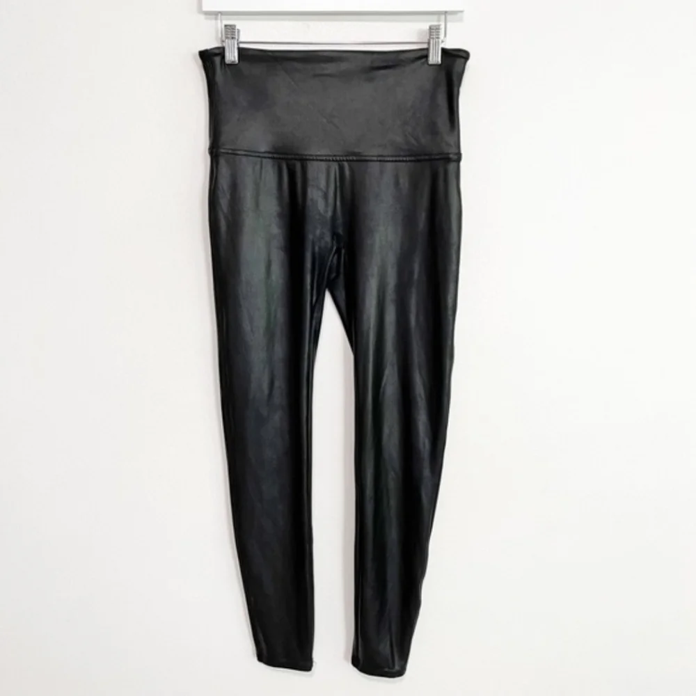 SPANX Black Faux Leather Shimmer Leggings Medium